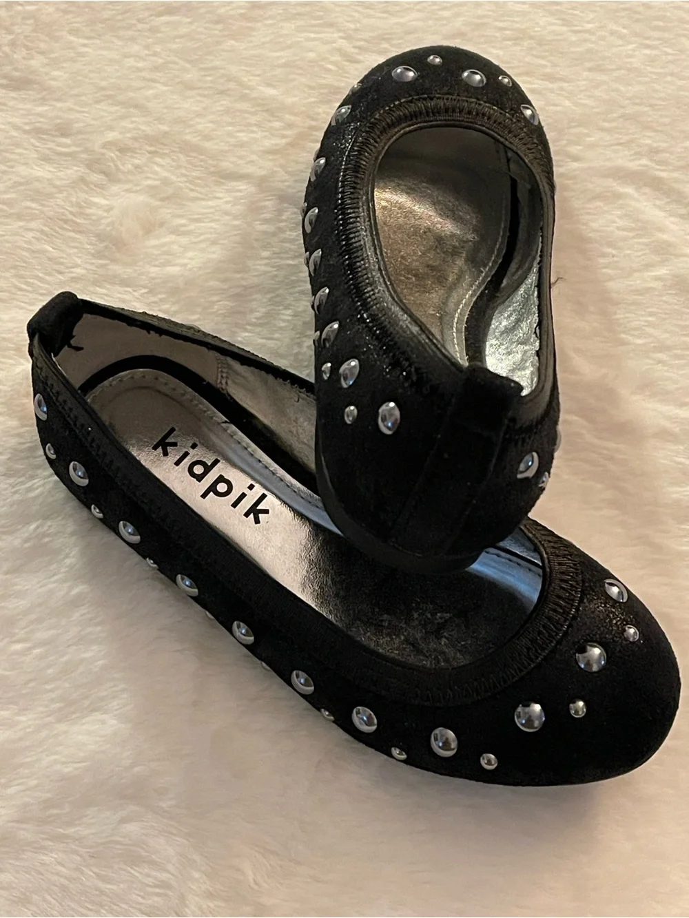 Kidpik Black Studded Round-Toe Ballet Flats SZ 12